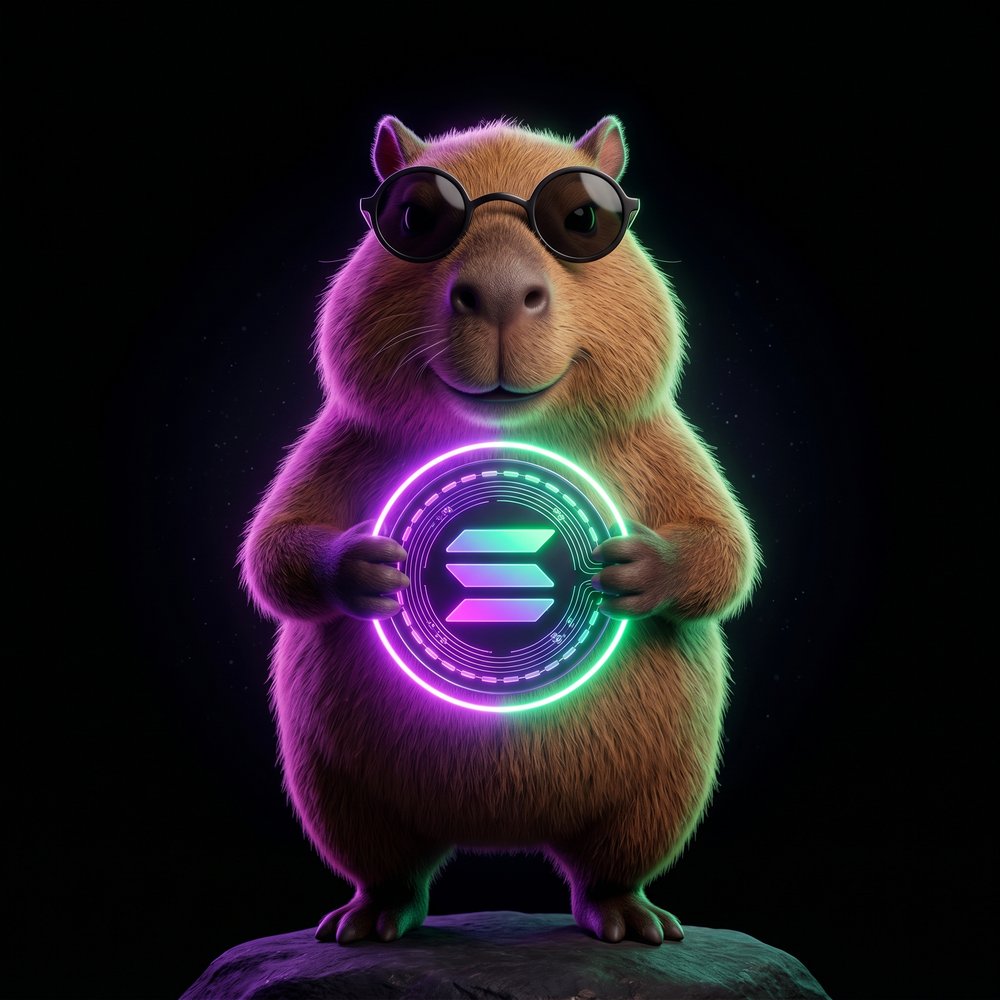 Capybara holding glowing Solana coin